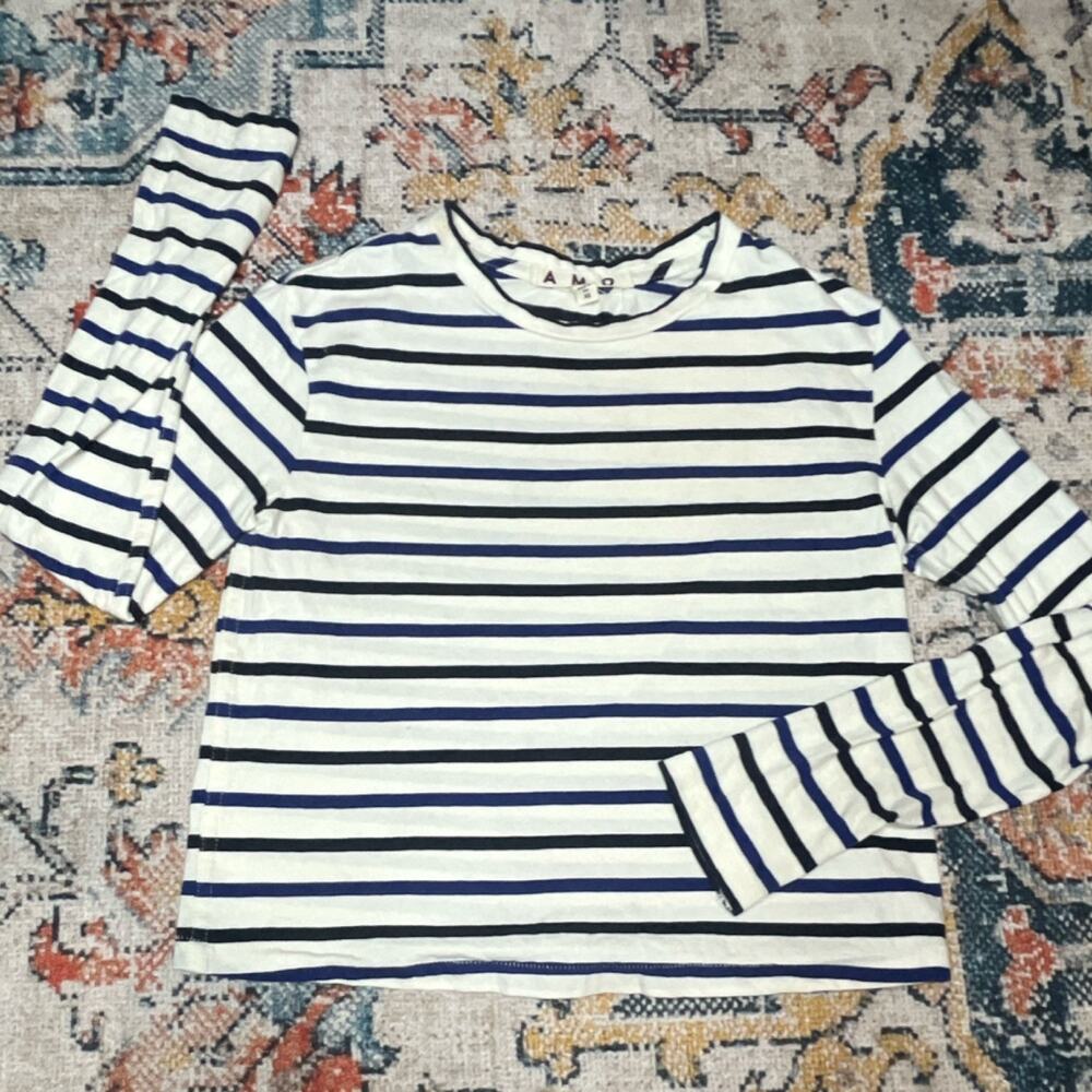 AMO Denim Women’s Striped Long Sleeve Crewneck Tee Top Size XS MSRP $148